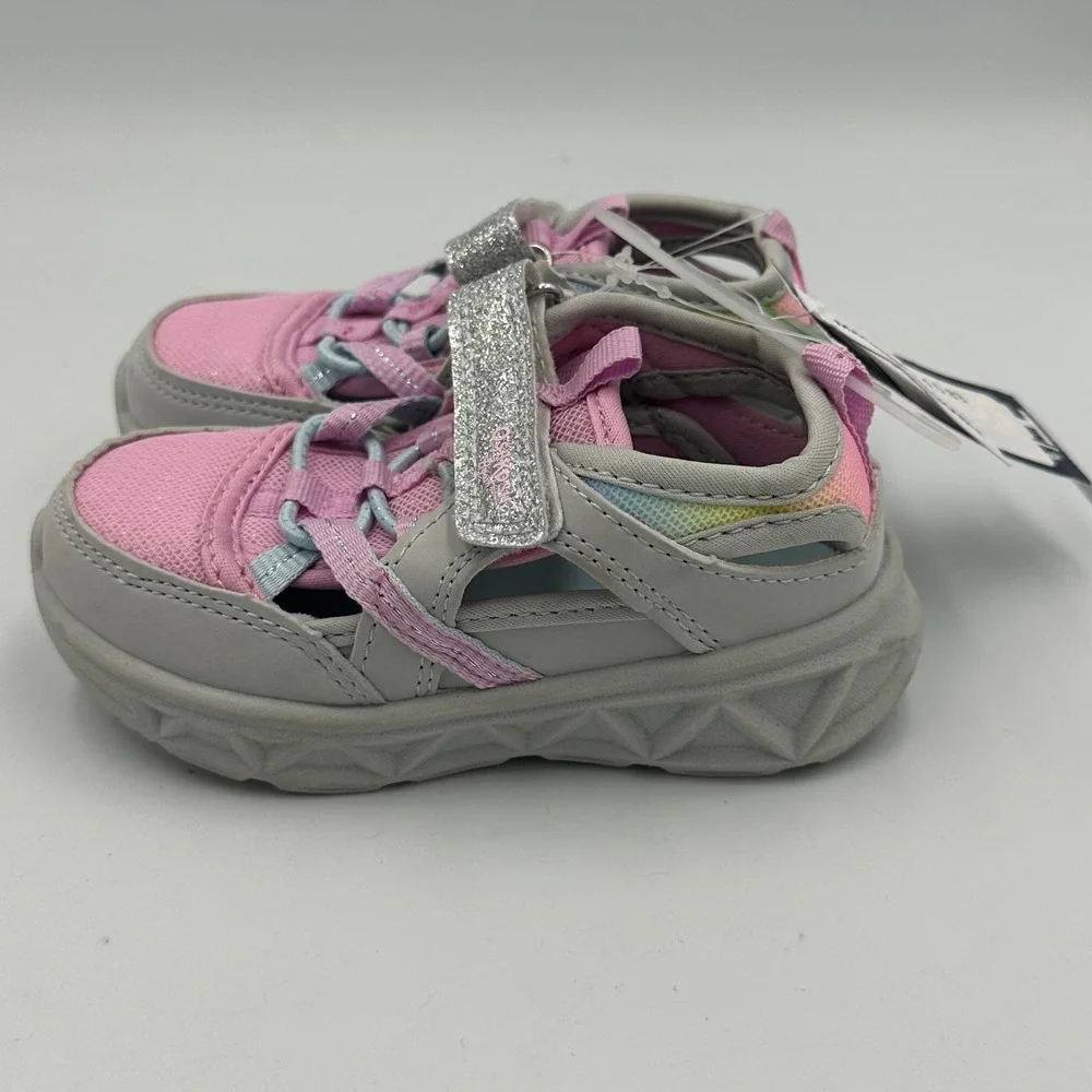 OshKosh B'gosh Toddler Sneakers Sandal Shoes Pink Rainbow Sz 7 M Glitter Easy-on
